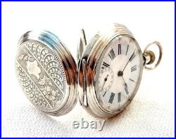 Pocket Watch Remontoir 15 Rubies Dial Porcelain Case Silver 51mm 1900c Working