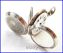 Pocket Watch Remontoir 15 Rubies Dial Porcelain Case Silver 51mm 1900c Working