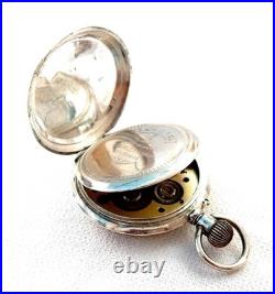 Pocket Watch Remontoir 15 Rubies Dial Porcelain Case Silver 51mm 1900c Working