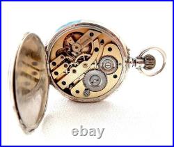 Pocket Watch Remontoir 15 Rubies Dial Porcelain Case Silver 51mm 1900c Working