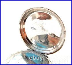 Pocket Watch Remontoir 15 Rubies Dial Porcelain Case Silver 51mm 1900c Working