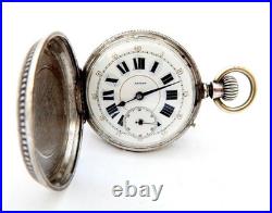 Pocket Watch STEMMWINDER Hunter 15 Jewels Dial Porcelain Case Silver Working