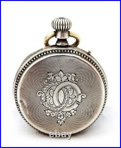 Pocket Watch STEMMWINDER Hunter 15 Jewels Dial Porcelain Case Silver Working