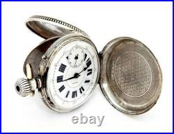 Pocket Watch STEMMWINDER Hunter 15 Jewels Dial Porcelain Case Silver Working