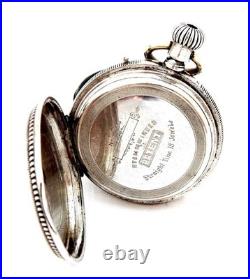 Pocket Watch STEMMWINDER Hunter 15 Jewels Dial Porcelain Case Silver Working