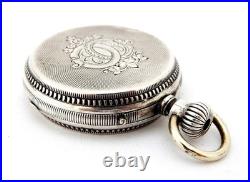 Pocket Watch STEMMWINDER Hunter 15 Jewels Dial Porcelain Case Silver Working