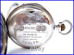 Pocket Watch ZENITH Hunter Grand Prix Paris Case Silver 53mm Circa 1905 Working