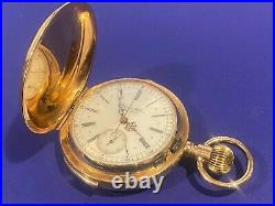 Quarter Repeater. Chronograph. 14k solid Gold hunter case Swiss Pocket Watch