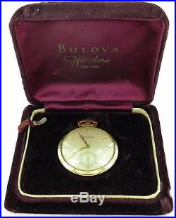RARE 1940s BULOVA 17J 17AH 14K SOLID GOLD POCKET WATCH ORIGINAL DISPLAY CASE