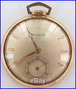 RARE 1940s BULOVA 17J 17AH 14K SOLID GOLD POCKET WATCH ORIGINAL DISPLAY CASE