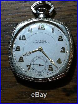 ROLEX Pocket Watch Chronometer 17J 6 Pos Goldfilled Cushion Case + GF Chain HTF