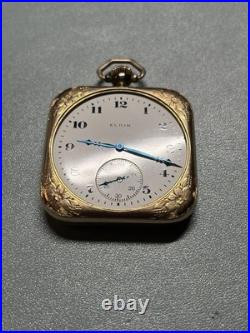 RUNNING Unique Square Case Elgin 12s Grade 477 Pocket Watch, 20 Year Gold Plate