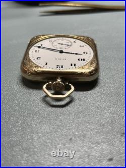 RUNNING Unique Square Case Elgin 12s Grade 477 Pocket Watch, 20 Year Gold Plate