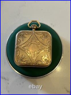 RUNNING Unique Square Case Elgin 12s Grade 477 Pocket Watch, 20 Year Gold Plate