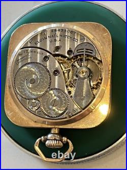 RUNNING Unique Square Case Elgin 12s Grade 477 Pocket Watch, 20 Year Gold Plate