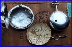 Rare 1780's Irish Verge Fusee Silver Pair Case Pocket Watch By Daniel Sway, Cork