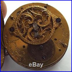 Rare Amazing Enamel Bilston Cased Verge Fusee Working C1760 Working With Key