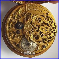 Rare Amazing Leather Outer Gilt Verge Fusee P/case Watch Tulip Pillars Working
