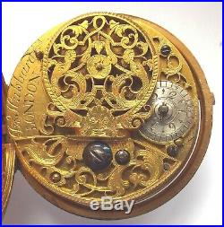 Rare Amazing Leather Outer Gilt Verge Fusee P/case Watch Tulip Pillars Working