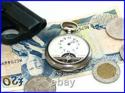 Rare Antique Hebdomas 8 Days Pocket Watch Silver (0,800) Case 1920s Top
