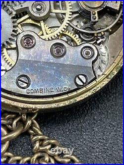 Rare Antique Wadsworth Referee Case Combine Watch Co Swiss Watch With Chain