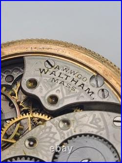 Rare Antique Waltham 12s Pocket Watch 7J Gold Filled 25yr Case C1910 Running