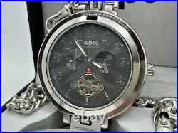 Rare Auth ZIPPO Limited Edition Mechanical Automatic Chain Pocket Watch w Case
