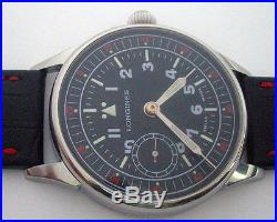 Rare Big Military LONGINES Swiss Wristwatch in Steel Case Aviator Pilots WWII