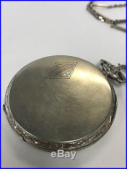 Rare Illinois illini 539 extra solid 18k white gold case chain pocket watch 13 s