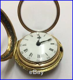 Rare Near Mint Fine Under Painted Horn Pair Case Verge Fusee Pocket Watch Early