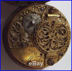 Rare Oignon Silver Champleve Dial+date Repousse Case Watch Verge Fusee Working