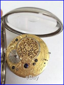 Rare Original Name Dial Verge Fusee Pocket Watch Sterling Silver Case 1790