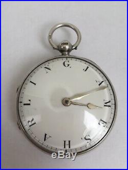 Rare Original Name Dial Verge Fusee Pocket Watch Sterling Silver Case 1790
