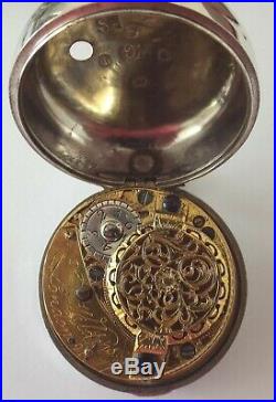 Rare Silver Verge Fusee Pair Case Watch Square Pillars Working C1786