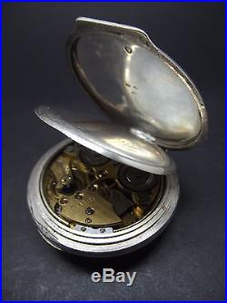 Rare WW1 era Silver ZENITH Alarm pocket watch with leather case. Fully working