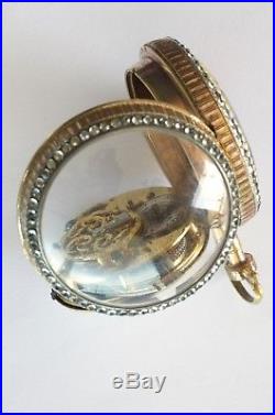 Rare White Gem Set Case Enamel Back Scene Verge Fusee Antique Pocket Watch -1790