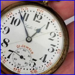 Rare antique pocket watch 21 JEWEL Lake Shore Monitor 14k plated case