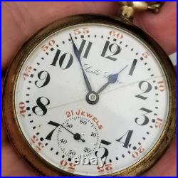 Rare antique pocket watch 21 JEWEL Lake Shore Monitor 14k plated case