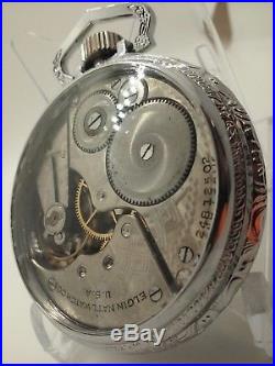Runs and Stop ELGIN PARTS REPAIR. Mens 16s Antique Pocket Watch Display Case