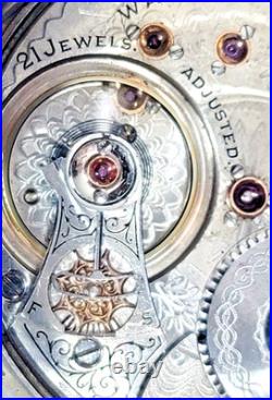 SB8 Waltham Crescent St. 21J Pocket Watch 1892 Coin Silver Fahys Case Railroad