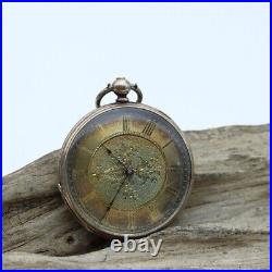 SWISS ANTIQUE POCKET WATCH 38.5mm DIA ENGRAVED SILVER CASE RUNS TWO TONE (K3D2)