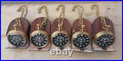 Set Of 5 Vintage Antique Marine Anchor 2Brass Pocket Watch With Leather Case