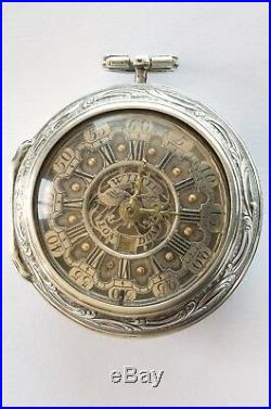 Silver Pair Case Enamel Plaque Verge Fusee Champleve Pocket Watch 1740