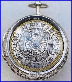 Silver Pair Case Verge Alarm Pocket Watch With Silver Champleve Dial, Circa 1705