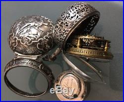 Silver Repeater Pair Case Repousse Verge Fusee Urbain Cheneviere Pocket Watch
