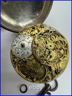 Silver Repousse Pair Case Painted Dial Fusee Demela London Antique Pocket Watch