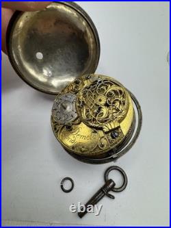 Silver Repousse Pair Case Painted Dial Fusee Demela London Antique Pocket Watch