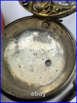 Silver Repousse Pair Case Painted Dial Fusee Demela London Antique Pocket Watch