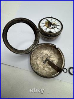 Silver Repousse Pair Case Painted Dial Fusee Demela London Antique Pocket Watch