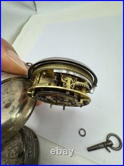 Silver Repousse Pair Case Painted Dial Fusee Demela London Antique Pocket Watch